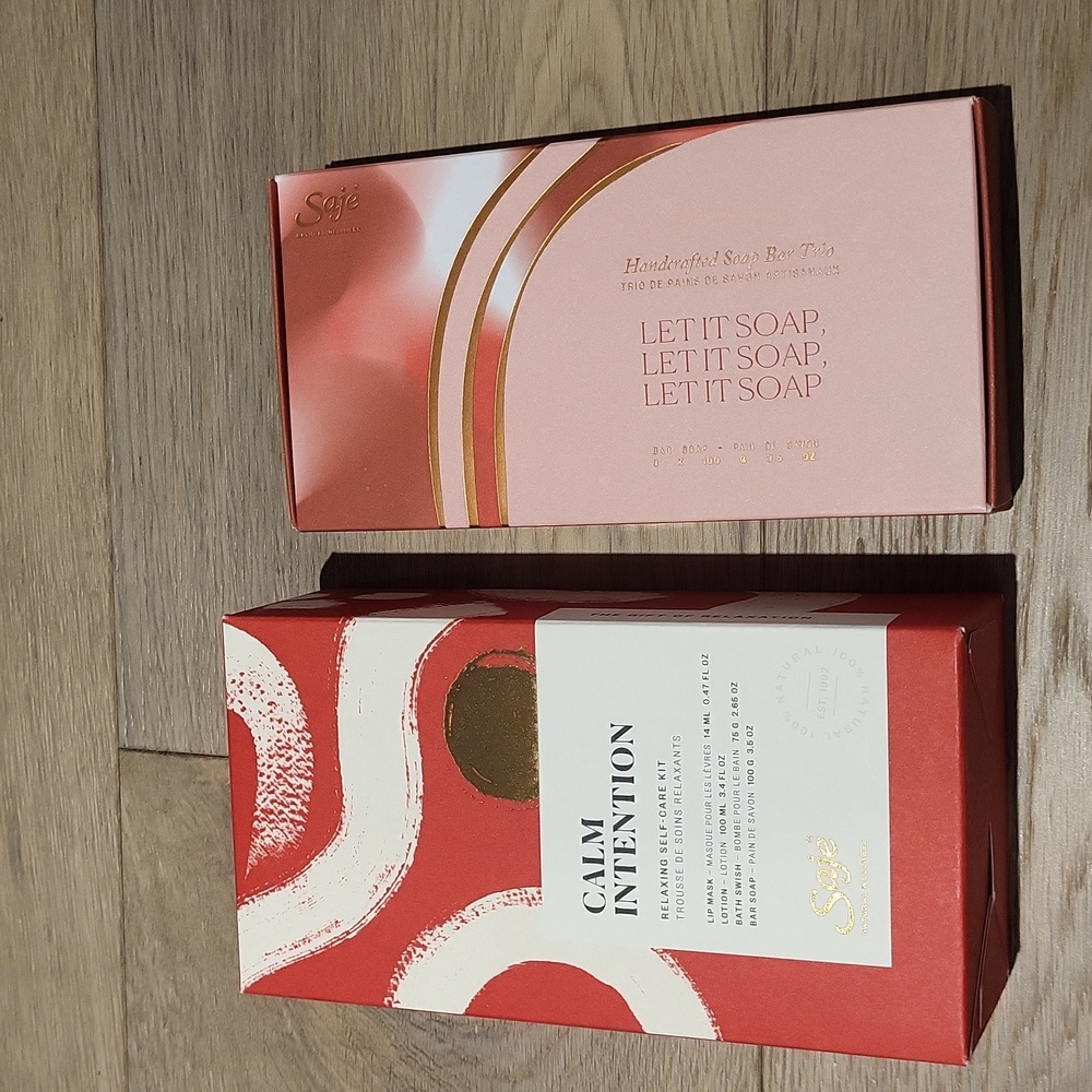 Saje calm intention relaxing self-care kit And Handcrafted Soap Bar Trio